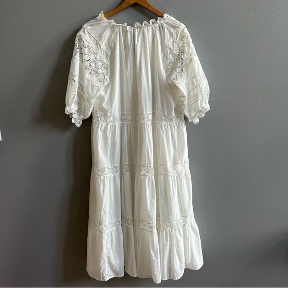 En Saison Women's Tiered Lace Detail Midi Dress White Size Medium 100% Cotton - Picture 9 of 14